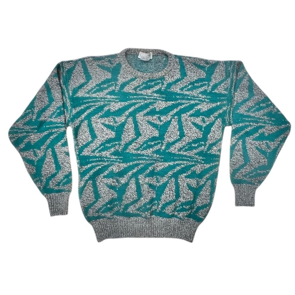 Vintage 90’s Collectif Italy Street Knit Sweater Teal Gray Abstract Size L